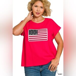 Zenana PLUS AMERICAN FLAG TEE